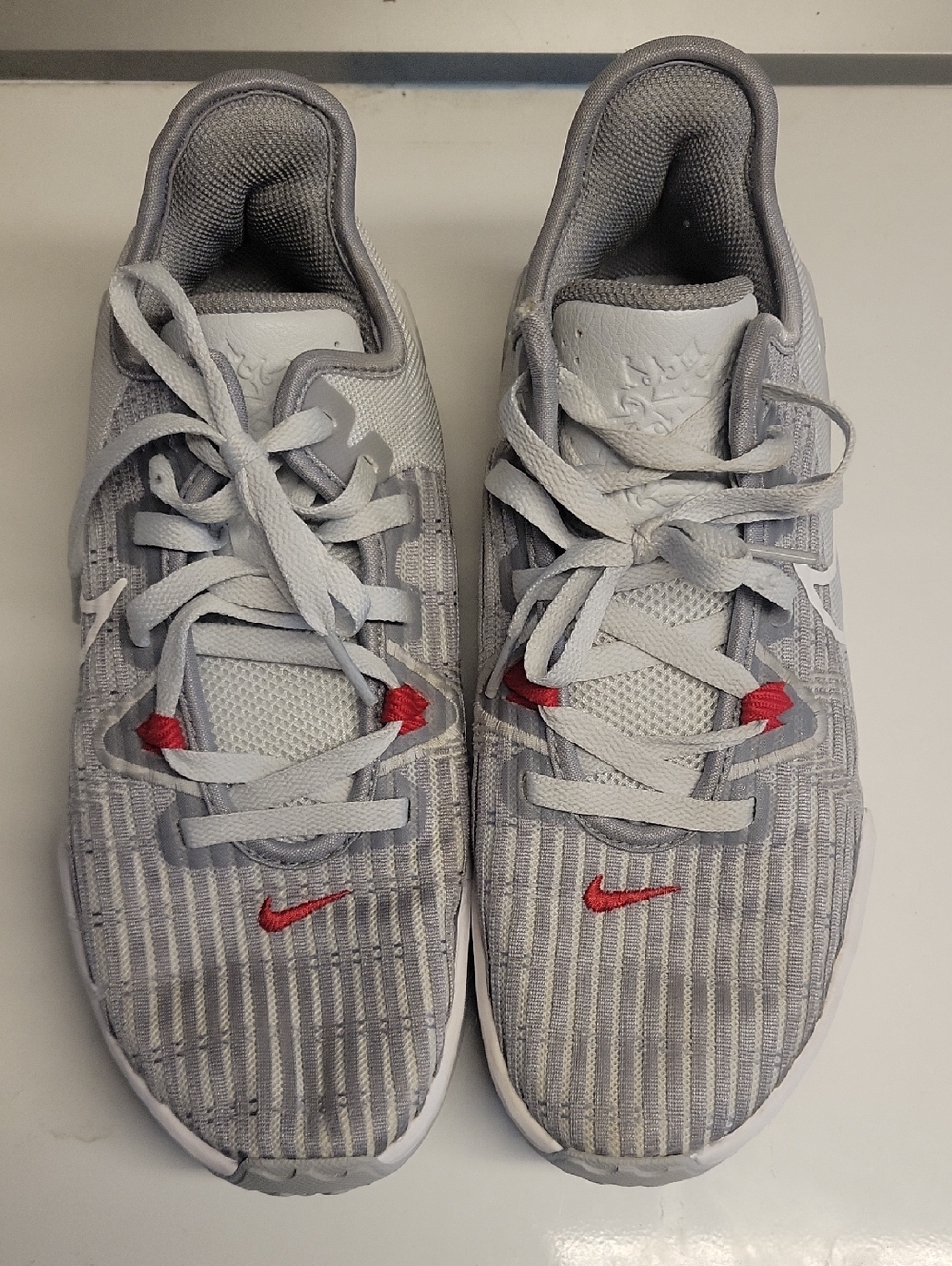 Nike Gray Mesh Sneakers with Red Accents